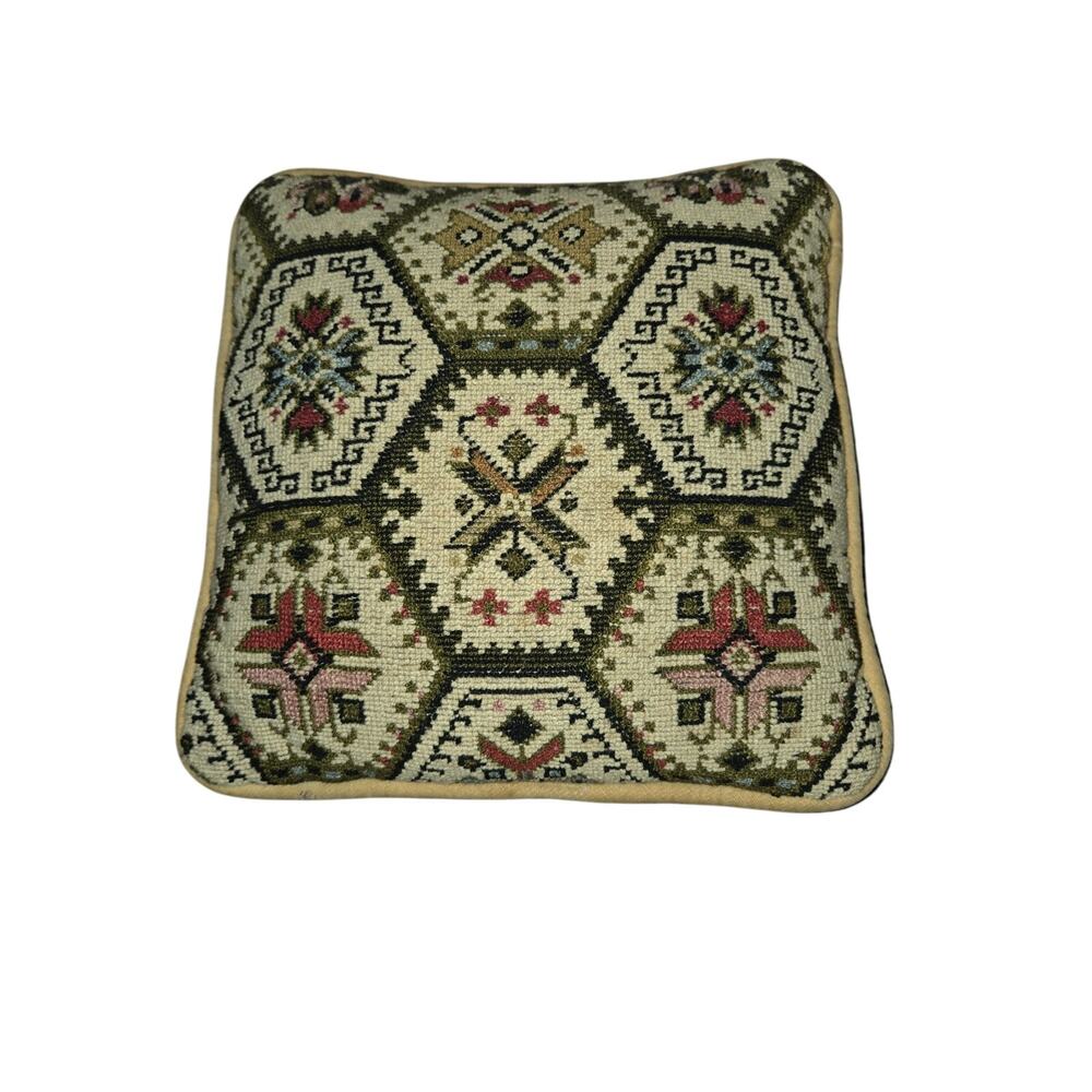 Vintage Needlepoint Aztec Southwestern Gold Velvet Throw Pillow